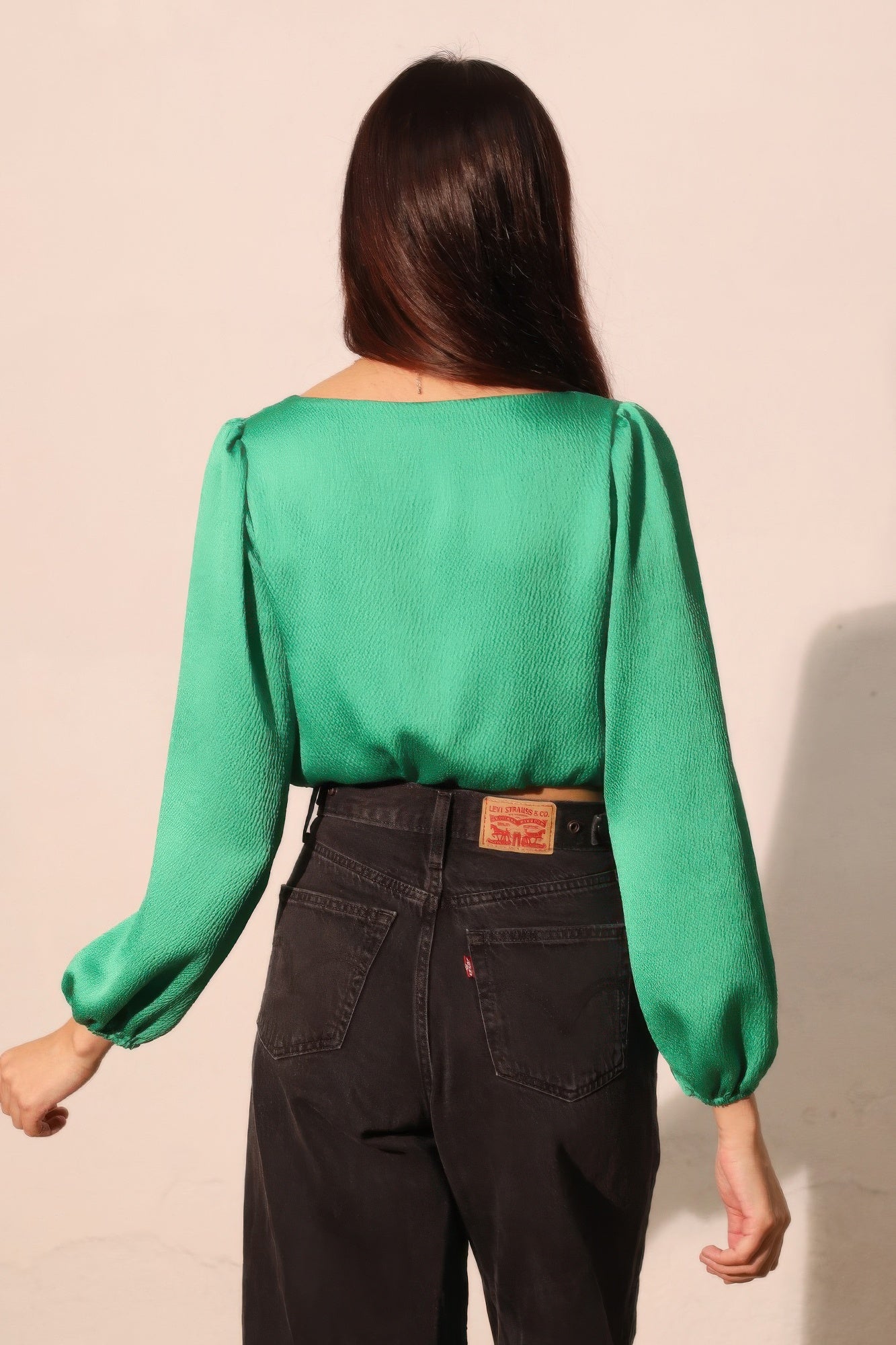 Hammered Satin Long Sleeve Crop Top - All Season Fashion