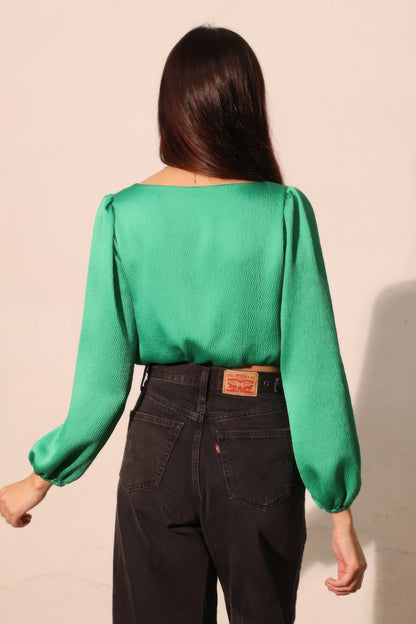 Hammered Satin Long Sleeve Crop Top - All Season Fashion