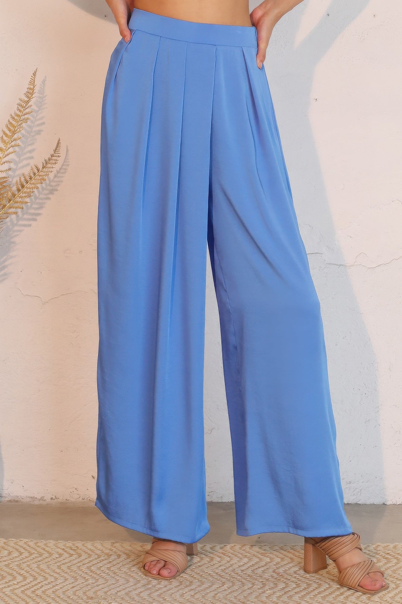 Washed Poly Silk Asymmetrical Pleated Pants - All Season Fashion