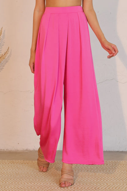 Washed Poly Silk Asymmetrical Pleated Pants - All Season Fashion