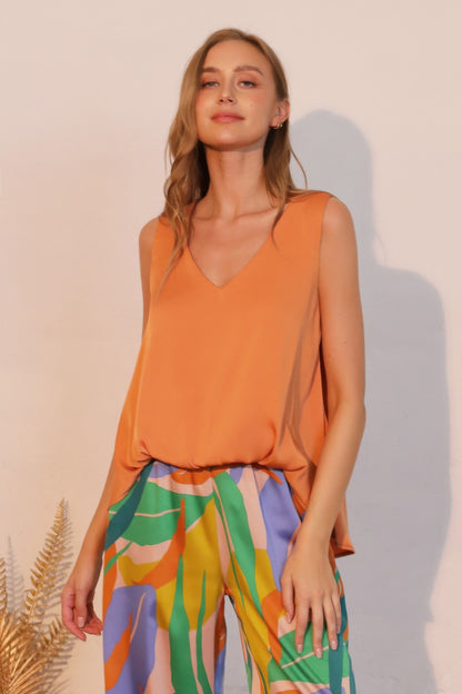 Washed Poly Silk Front Tucked Top - All Season Fashion