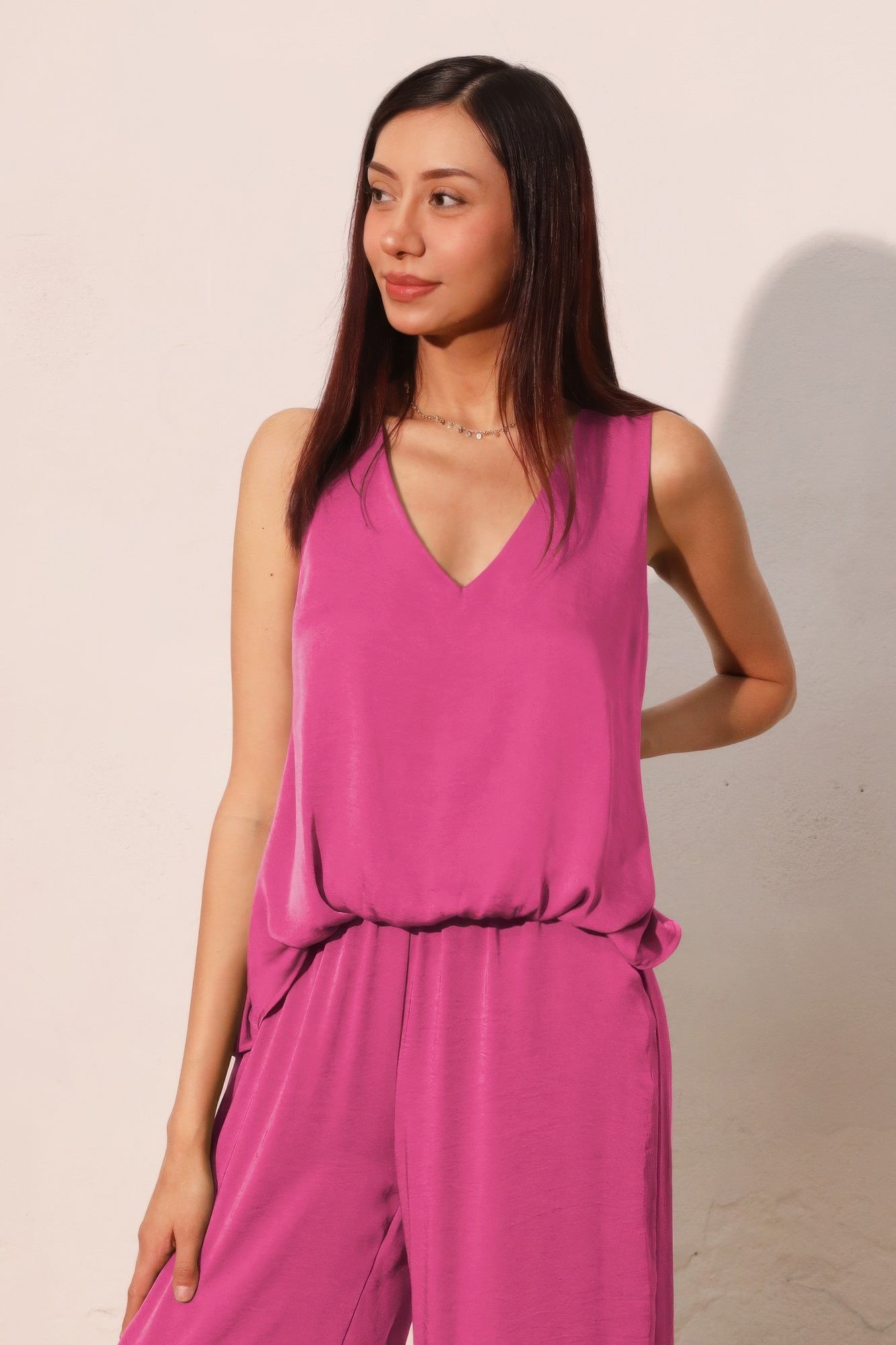 Washed Poly Silk Front Tucked Top - All Season Fashion