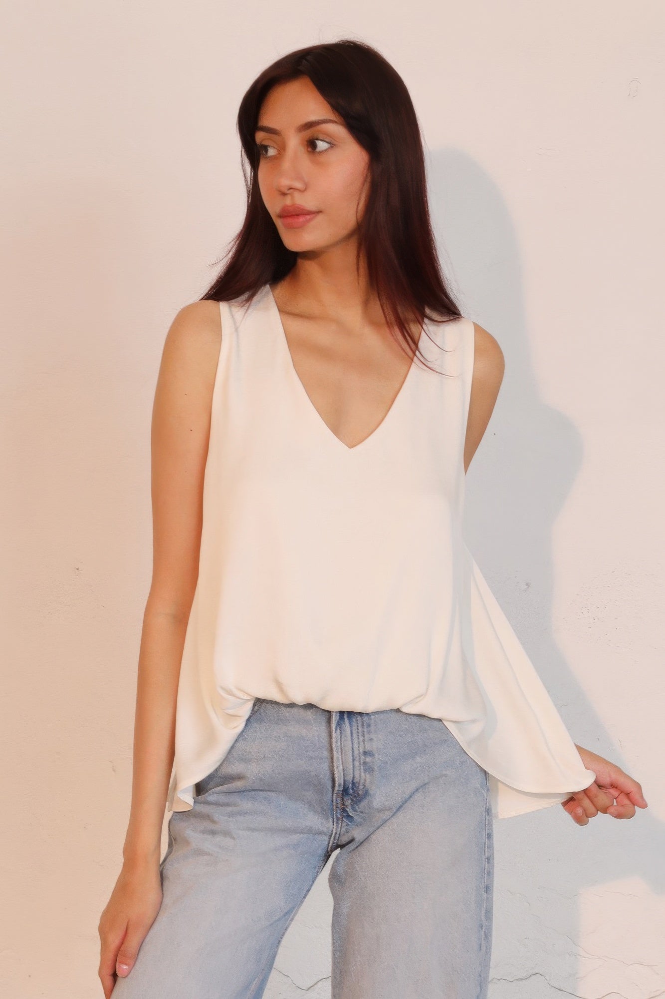 Washed Poly Silk Front Tucked Top - All Season Fashion