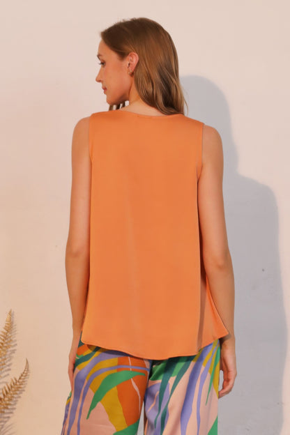 Washed Poly Silk Front Tucked Top - All Season Fashion