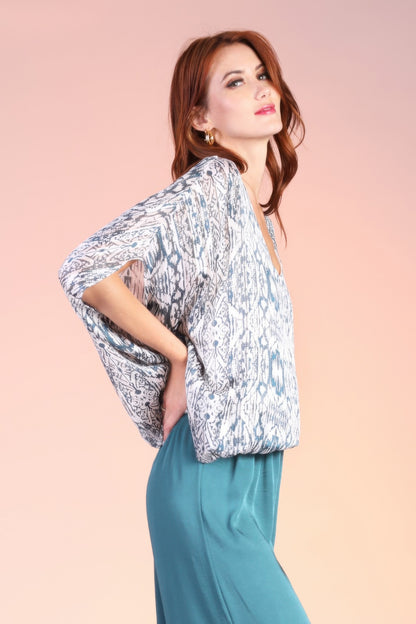 Bohemian Lurex Chiffon Caftan Top With Back Band - All Season Fashion