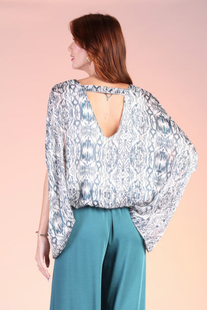 Bohemian Lurex Chiffon Caftan Top With Back Band - All Season Fashion