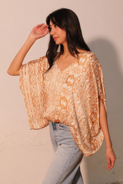Bohemian Lurex Chiffon Caftan Top With Back Band - All Season Fashion
