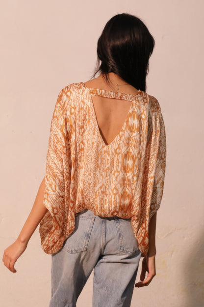 Bohemian Lurex Chiffon Caftan Top With Back Band - All Season Fashion
