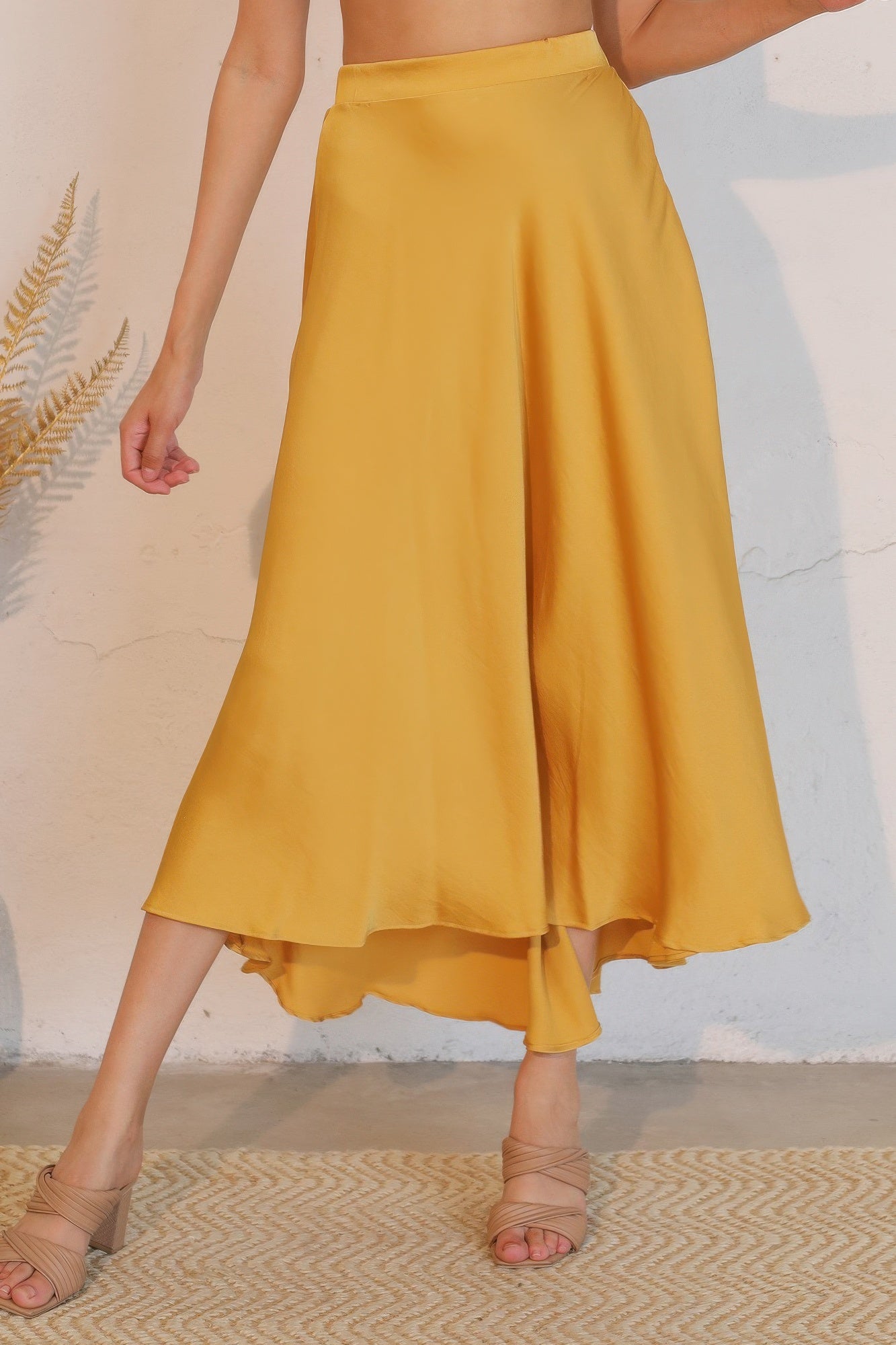 Washed Poly Silk Midi Swing Skirt - All Season Fashion