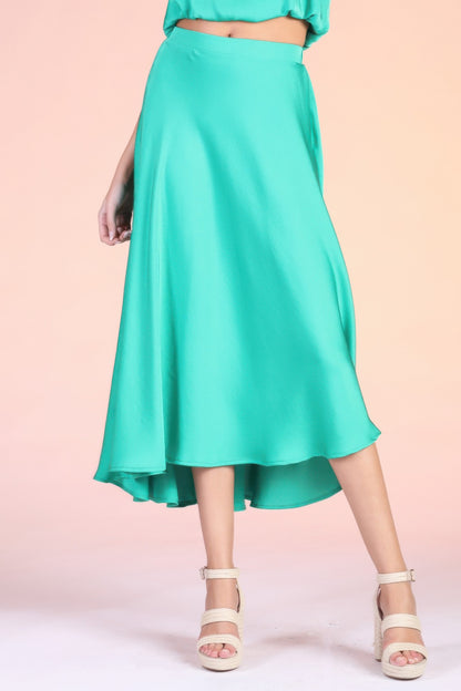 Washed Poly Silk Midi Swing Skirt - All Season Fashion