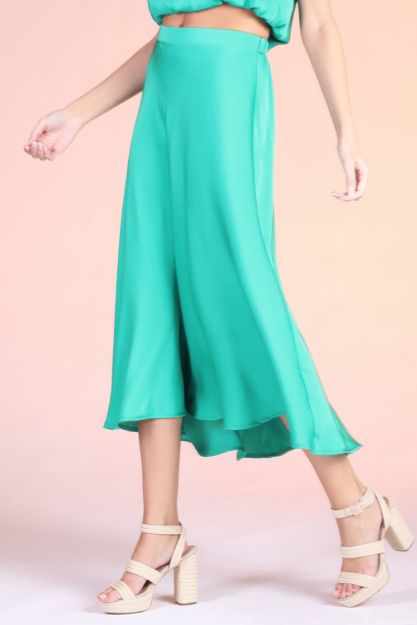 Washed Poly Silk Midi Swing Skirt - All Season Fashion