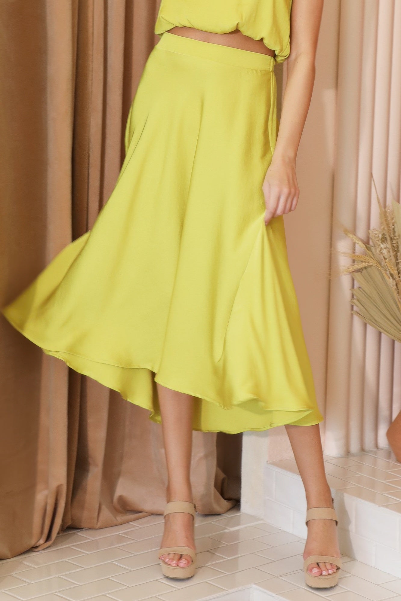 Washed Poly Silk Midi Swing Skirt - All Season Fashion