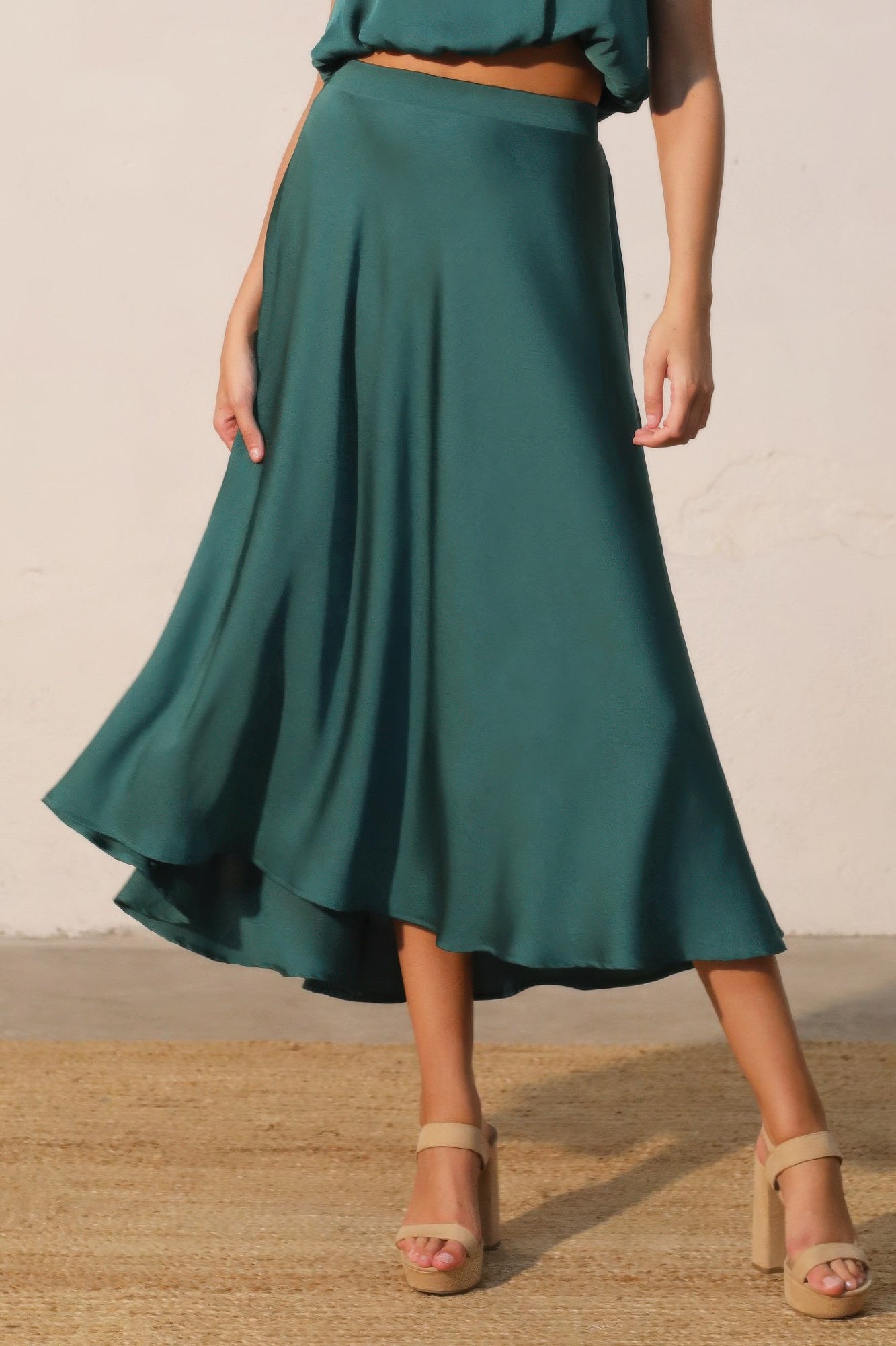 Washed Poly Silk Midi Swing Skirt - All Season Fashion