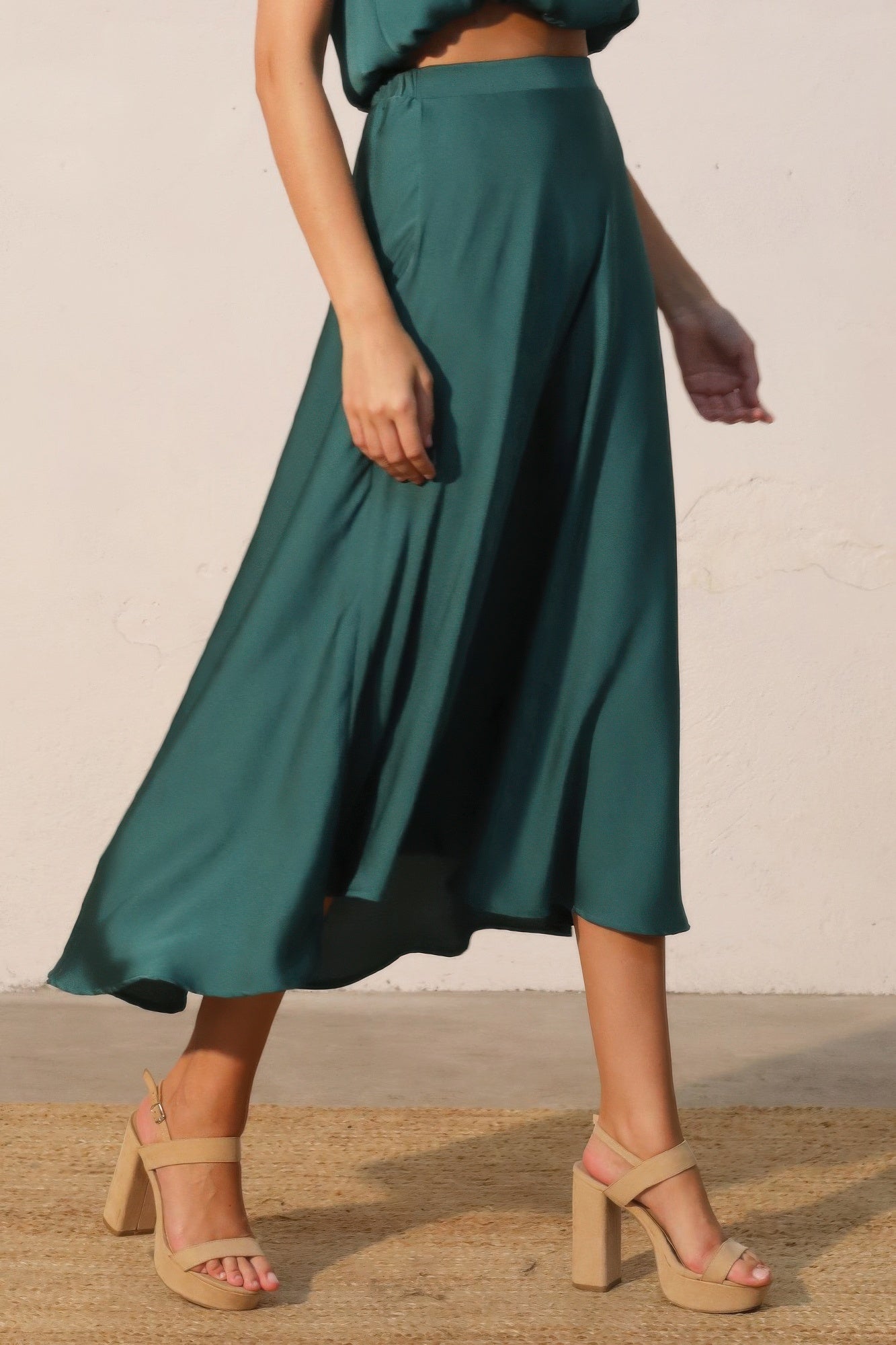 Washed Poly Silk Midi Swing Skirt - All Season Fashion