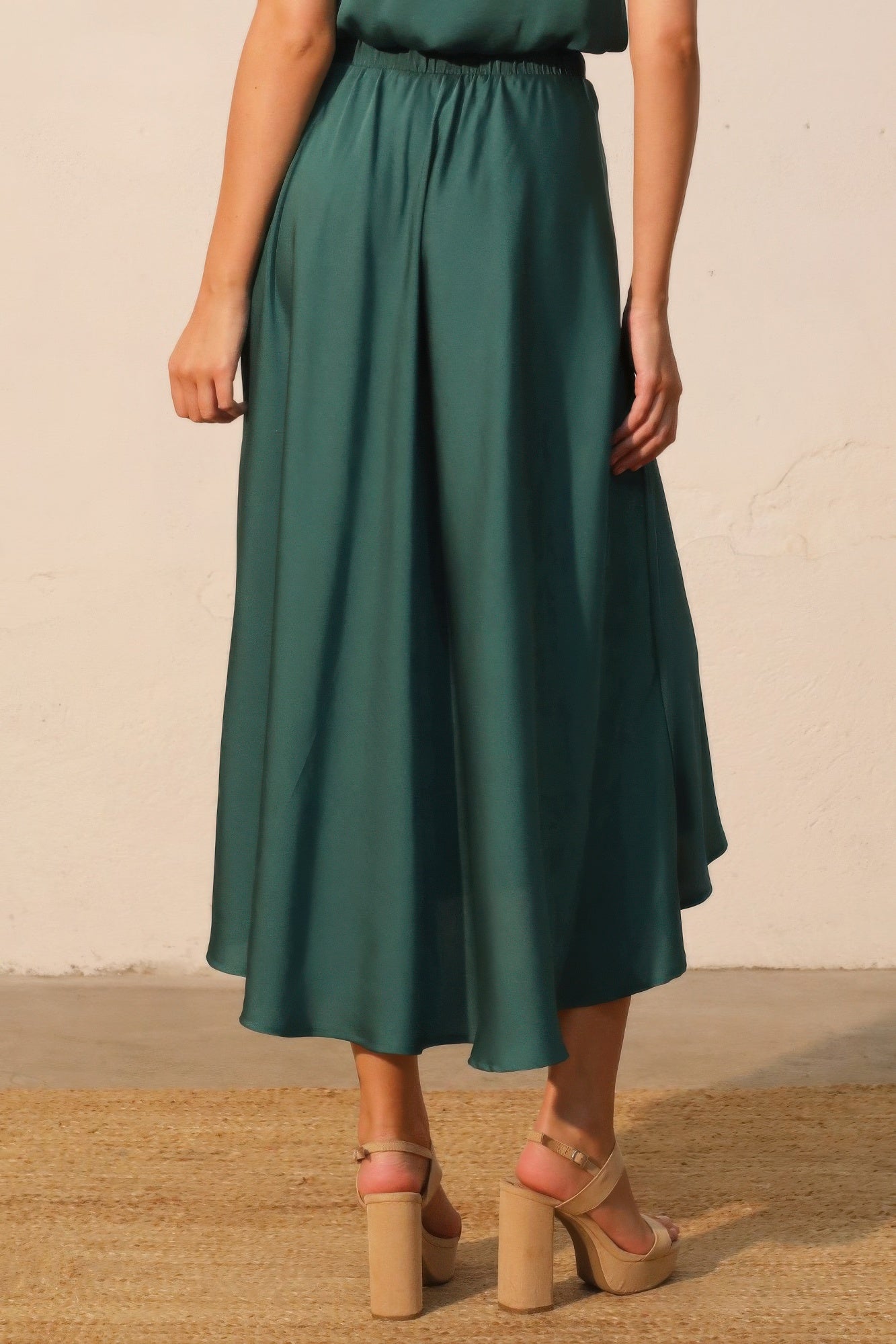 Washed Poly Silk Midi Swing Skirt - All Season Fashion
