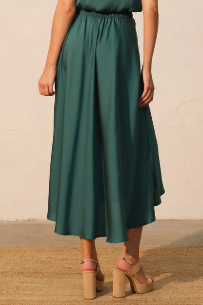 Washed Poly Silk Midi Swing Skirt - All Season Fashion