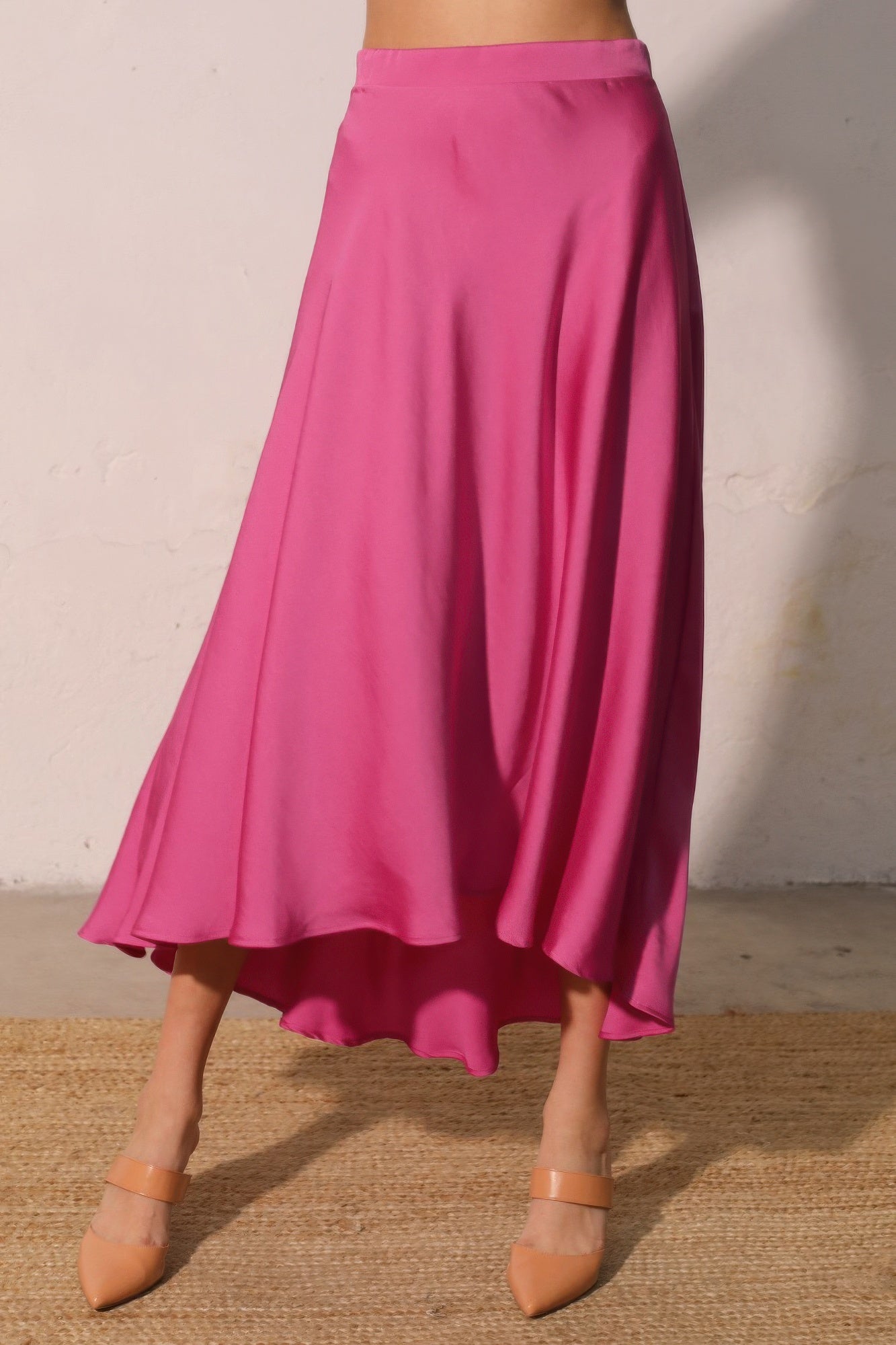 Washed Poly Silk Midi Swing Skirt - All Season Fashion