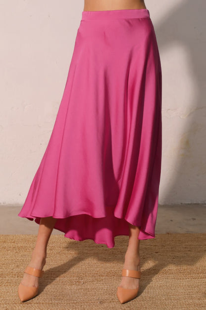 Washed Poly Silk Midi Swing Skirt - All Season Fashion