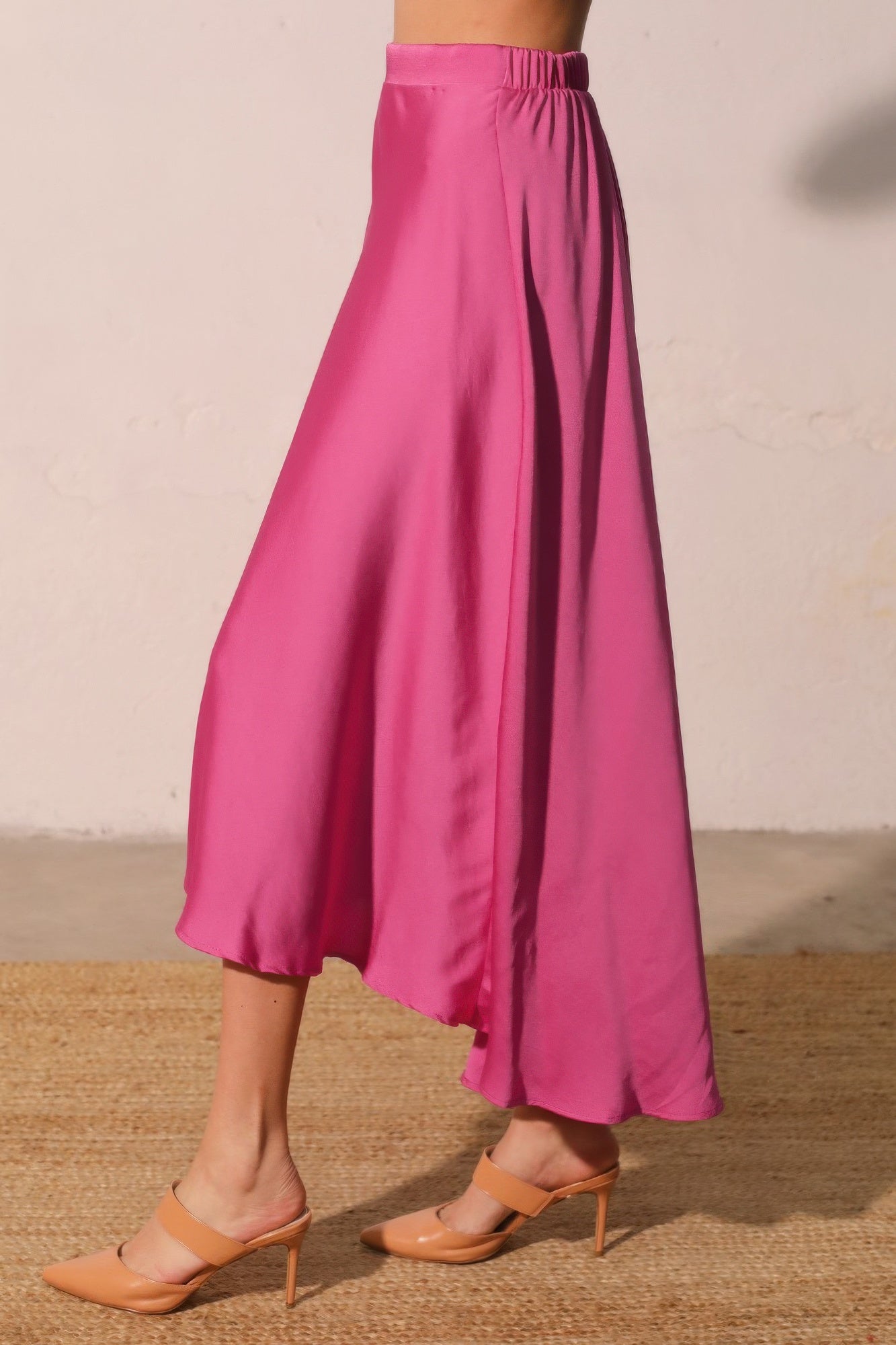 Washed Poly Silk Midi Swing Skirt - All Season Fashion