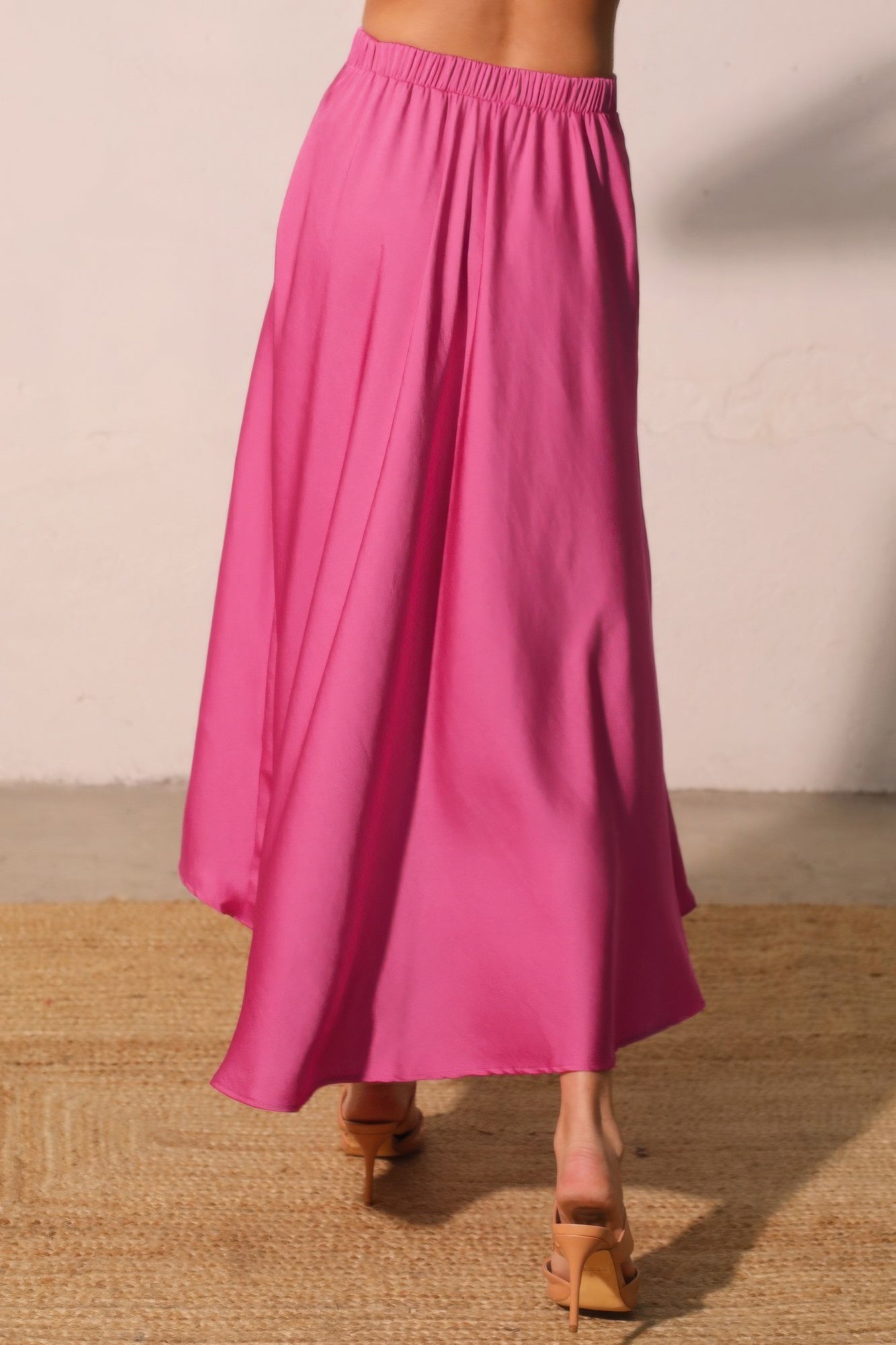 Washed Poly Silk Midi Swing Skirt - All Season Fashion