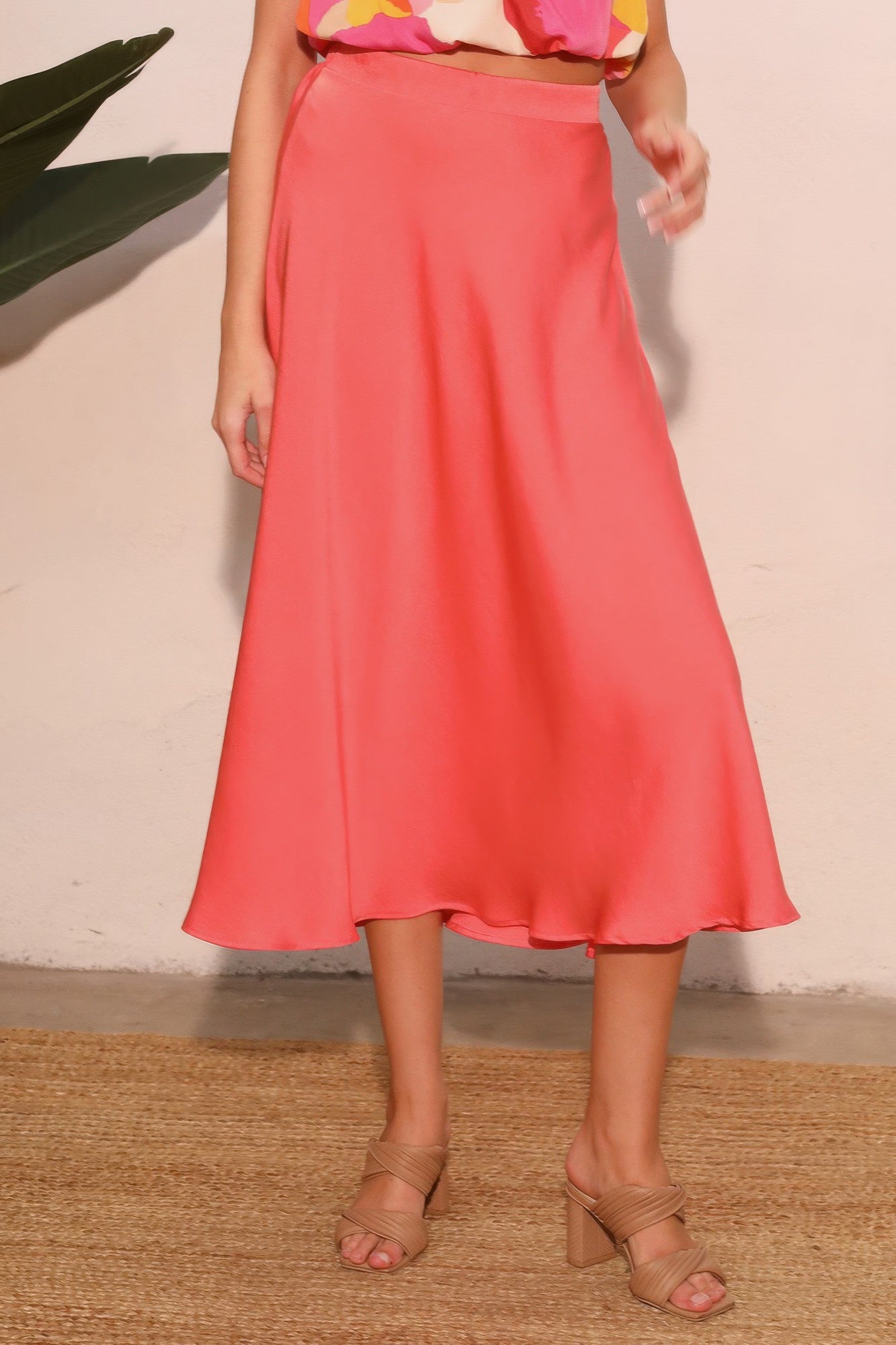 Washed Poly Silk Midi Swing Skirt - All Season Fashion