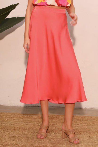 Washed Poly Silk Midi Swing Skirt - All Season Fashion