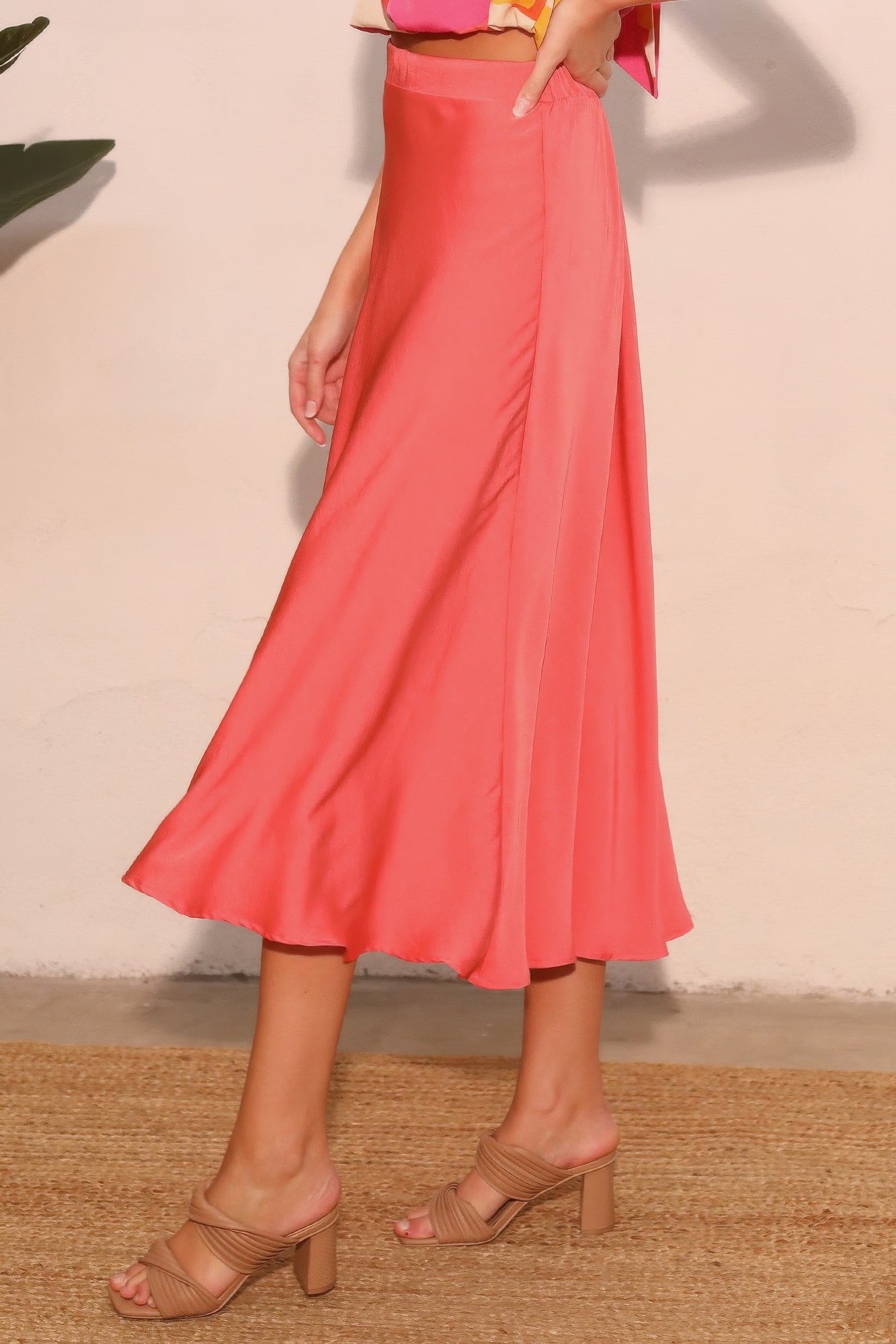 Washed Poly Silk Midi Swing Skirt - All Season Fashion