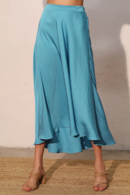 Washed Poly Silk Midi Swing Skirt - All Season Fashion
