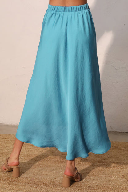 Washed Poly Silk Midi Swing Skirt - All Season Fashion