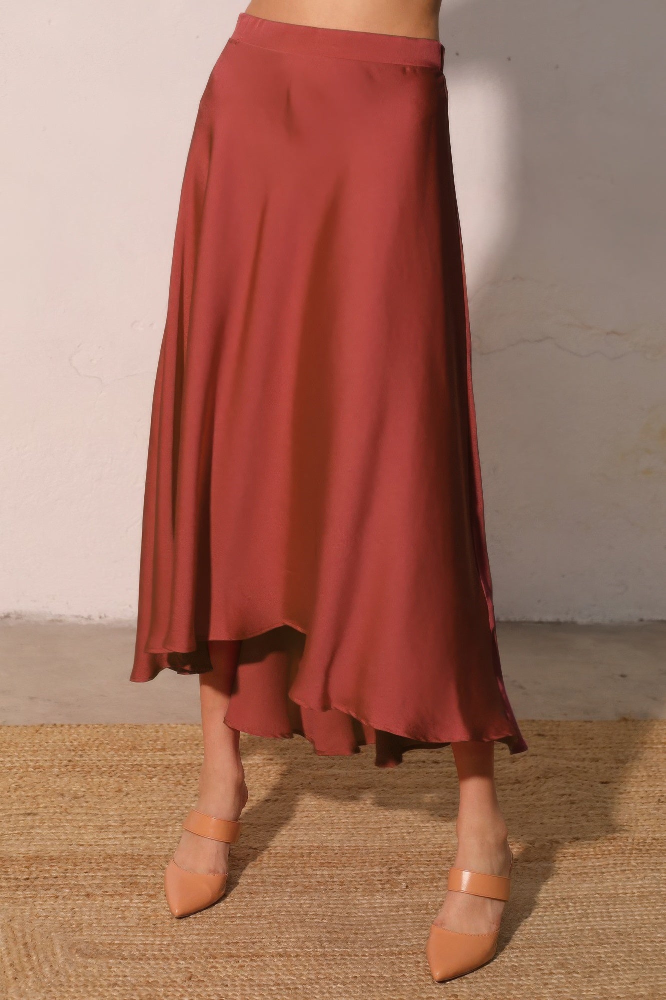 Washed Poly Silk Midi Swing Skirt - All Season Fashion