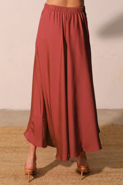 Washed Poly Silk Midi Swing Skirt - All Season Fashion