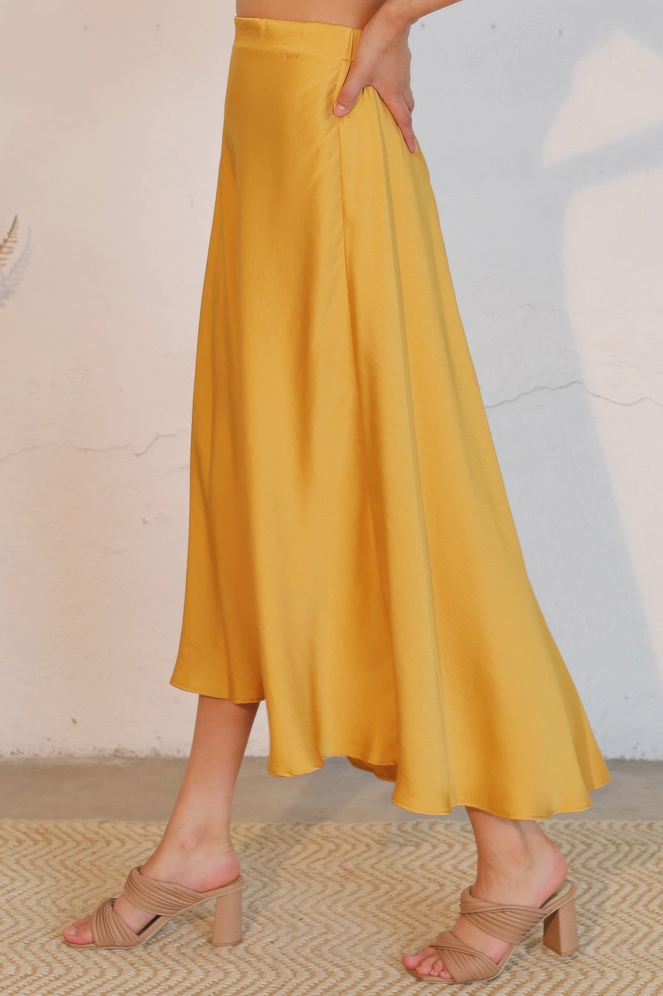 Washed Poly Silk Midi Swing Skirt - All Season Fashion