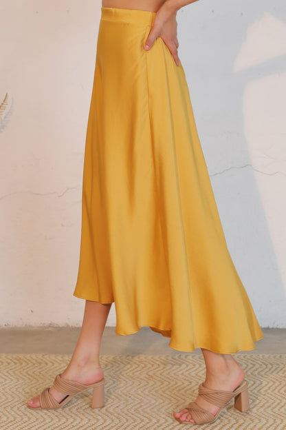 Washed Poly Silk Midi Swing Skirt - All Season Fashion