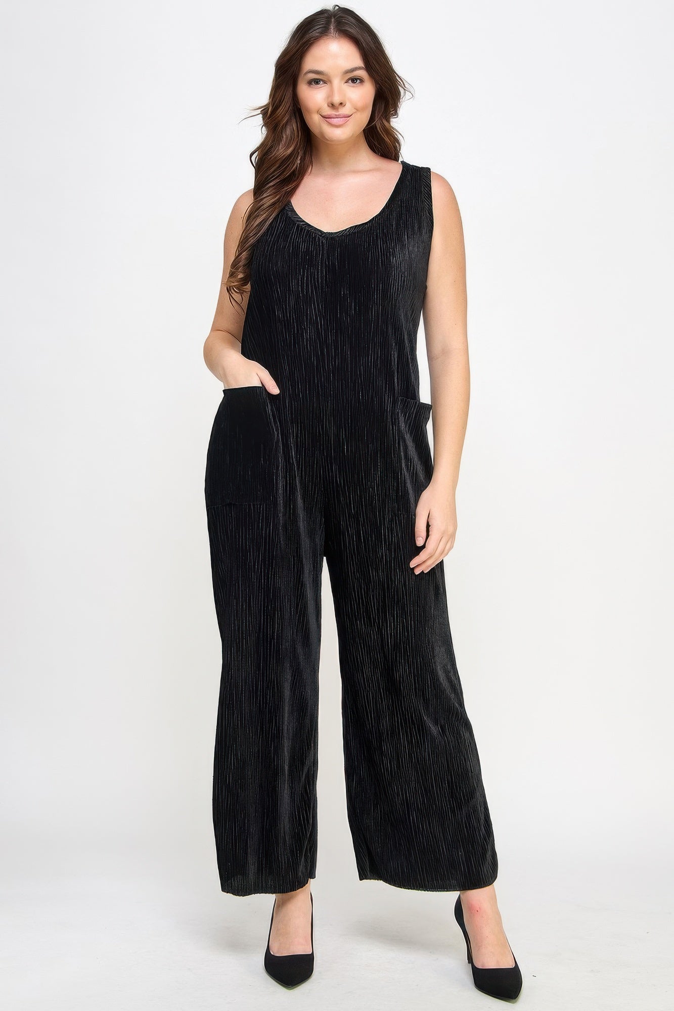 Velvet Plisse Overall Jumpsuit - All Season Fashion