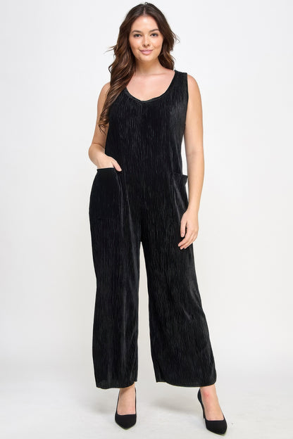 Velvet Plisse Overall Jumpsuit - All Season Fashion