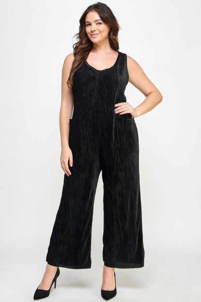 Velvet Plisse Overall Jumpsuit - All Season Fashion