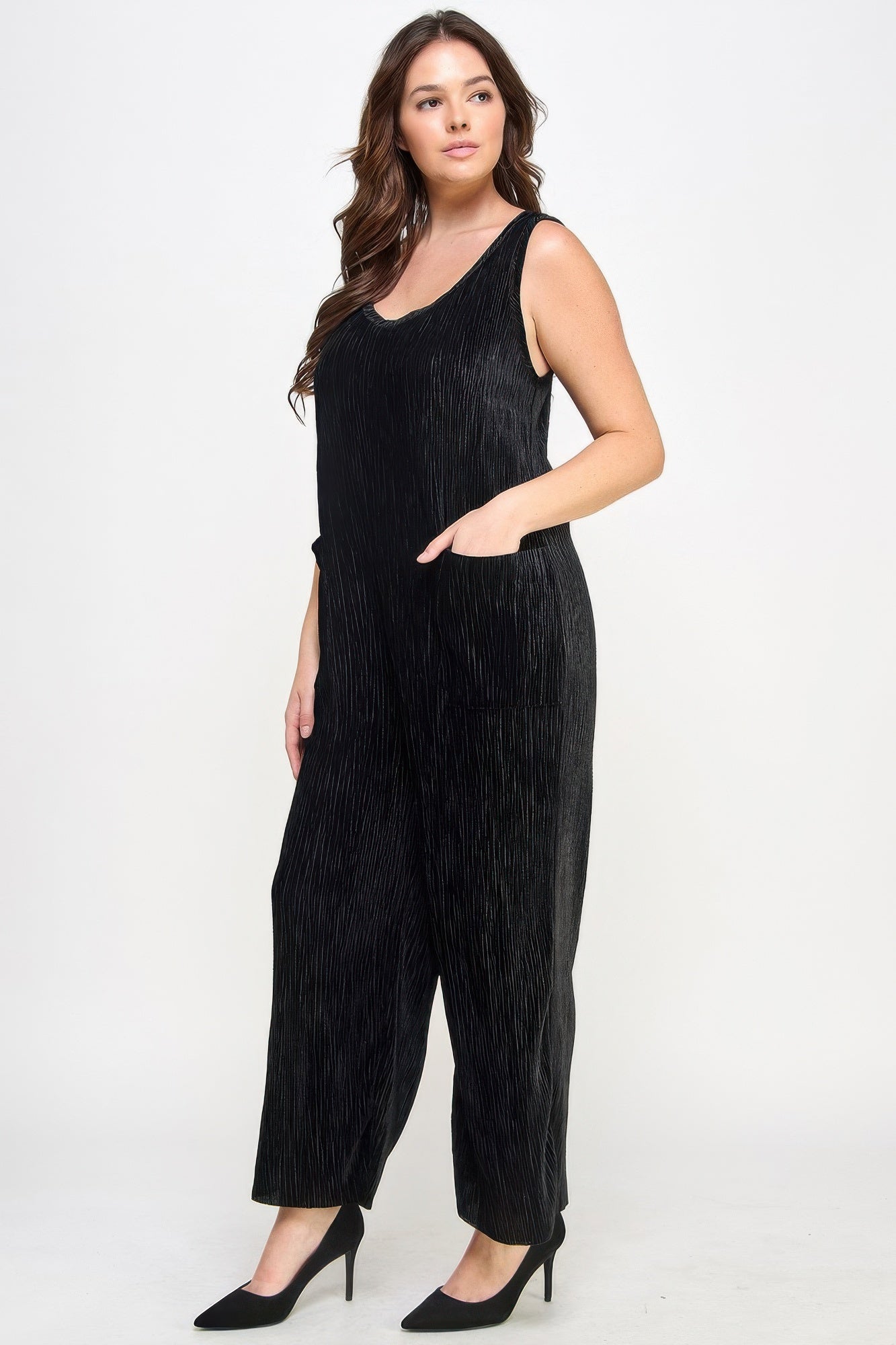Velvet Plisse Overall Jumpsuit - All Season Fashion