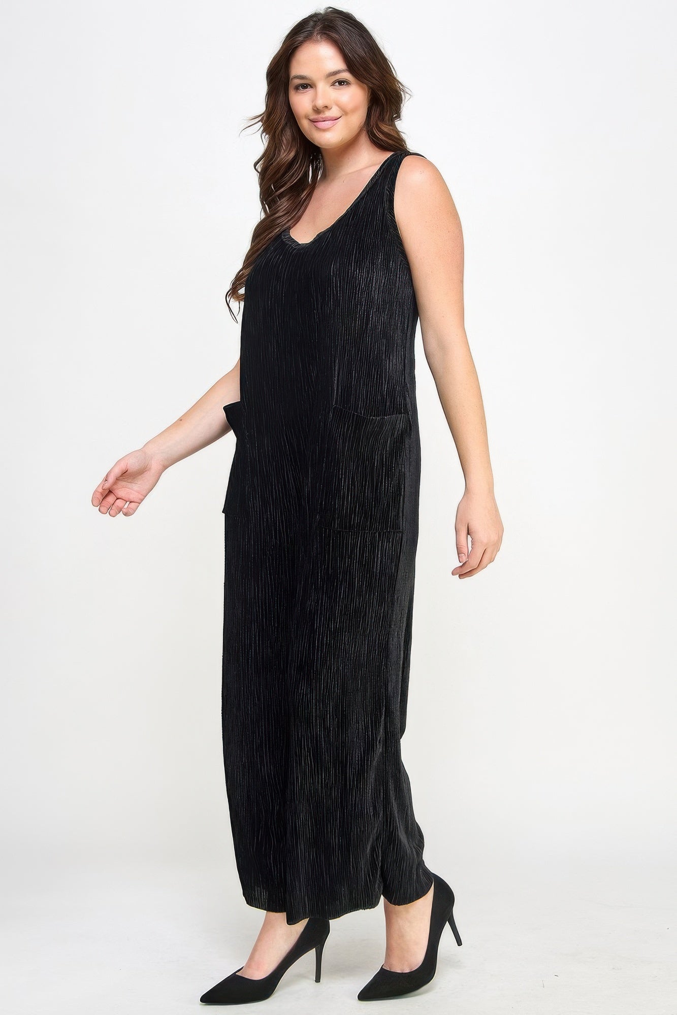 Velvet Plisse Overall Jumpsuit - All Season Fashion