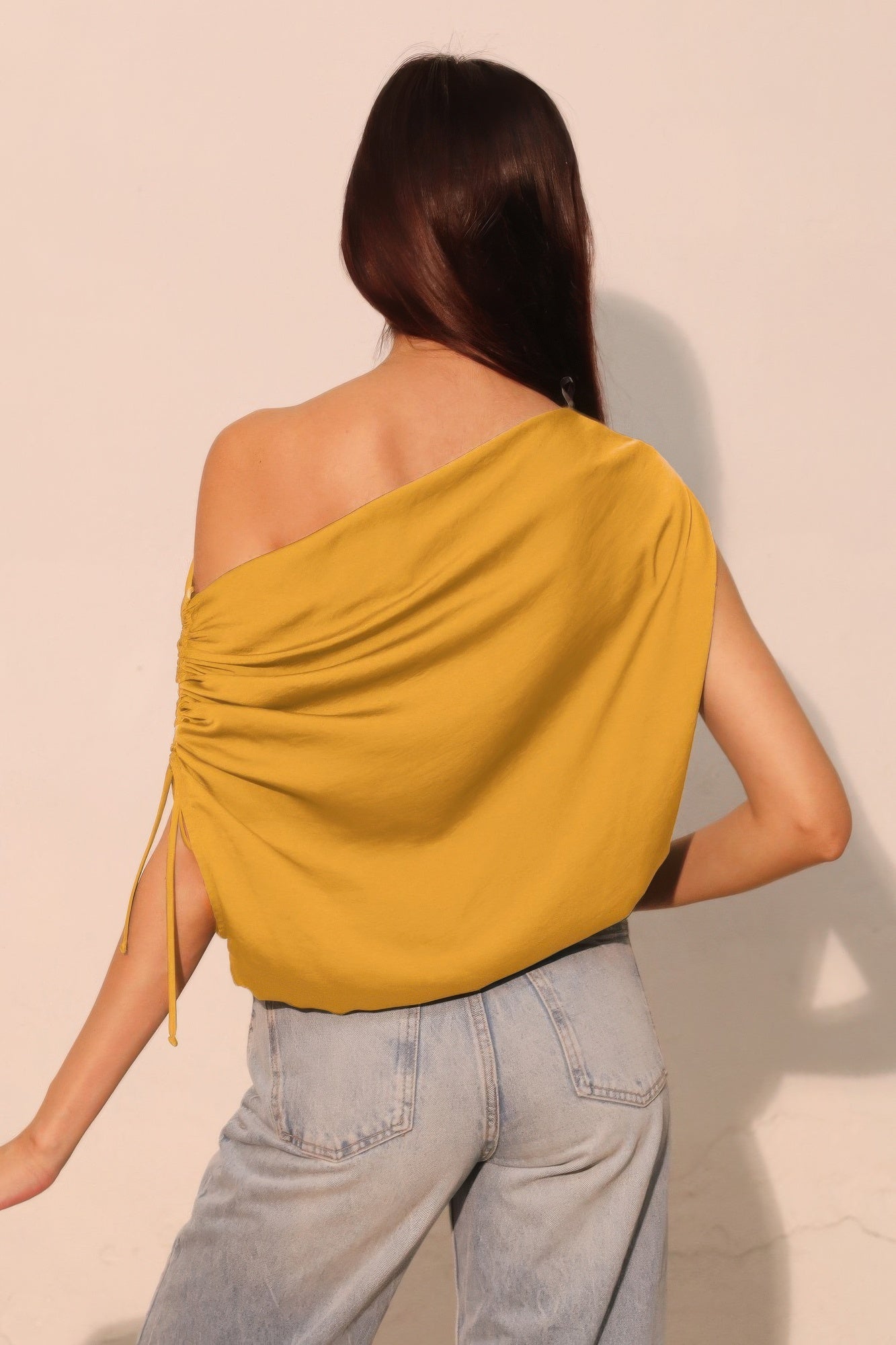 Washed Poly Silk Asymmetrical Drawstring Top - All Season Fashion
