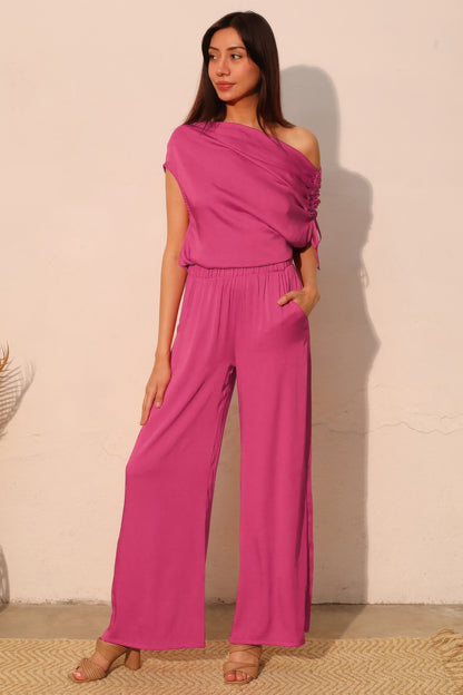 Washed Poly Silk Asymmetrical Drawstring Top - All Season Fashion