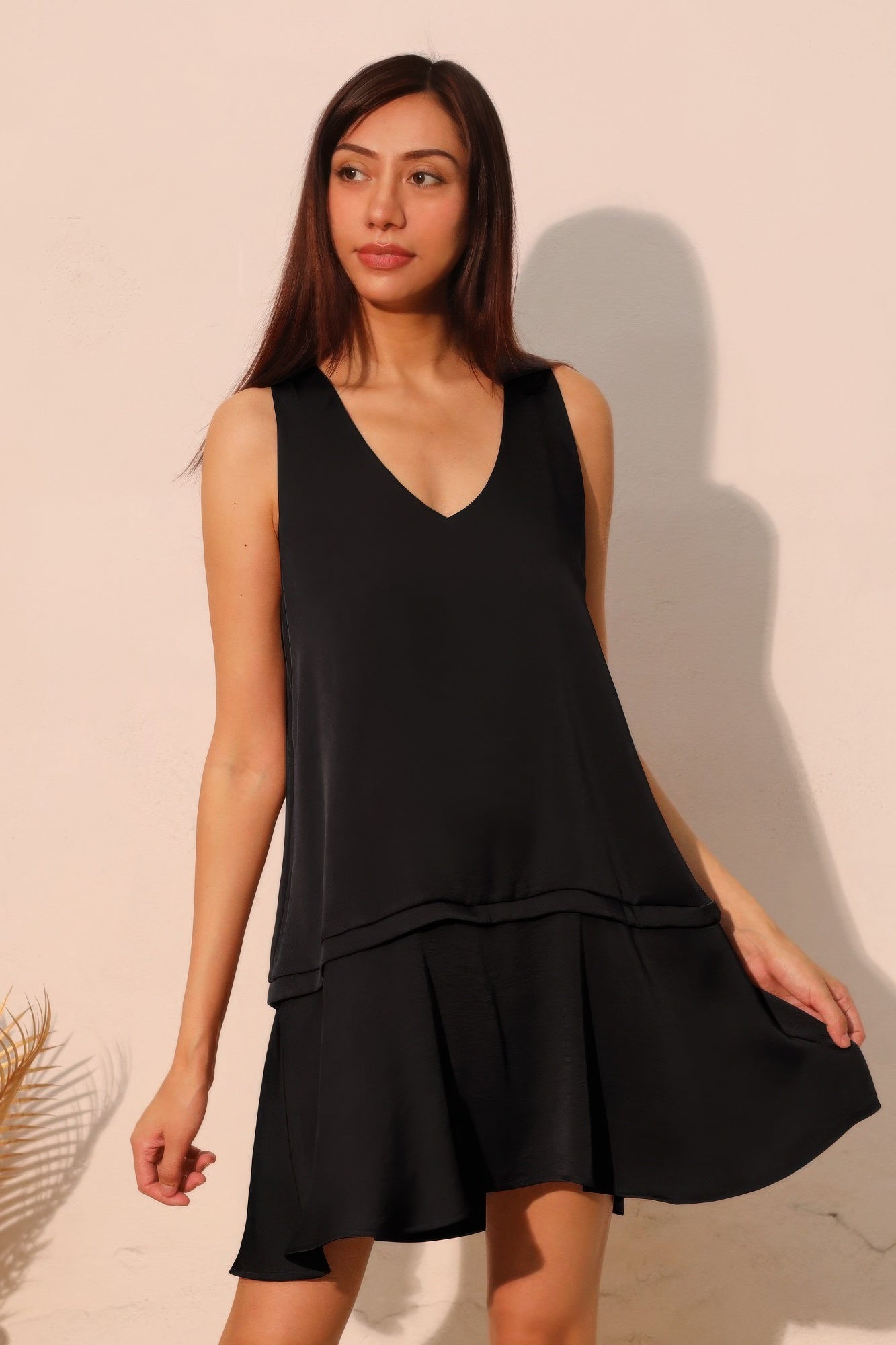 Washed Poly Silk Band Swing Dress - All Season Fashion