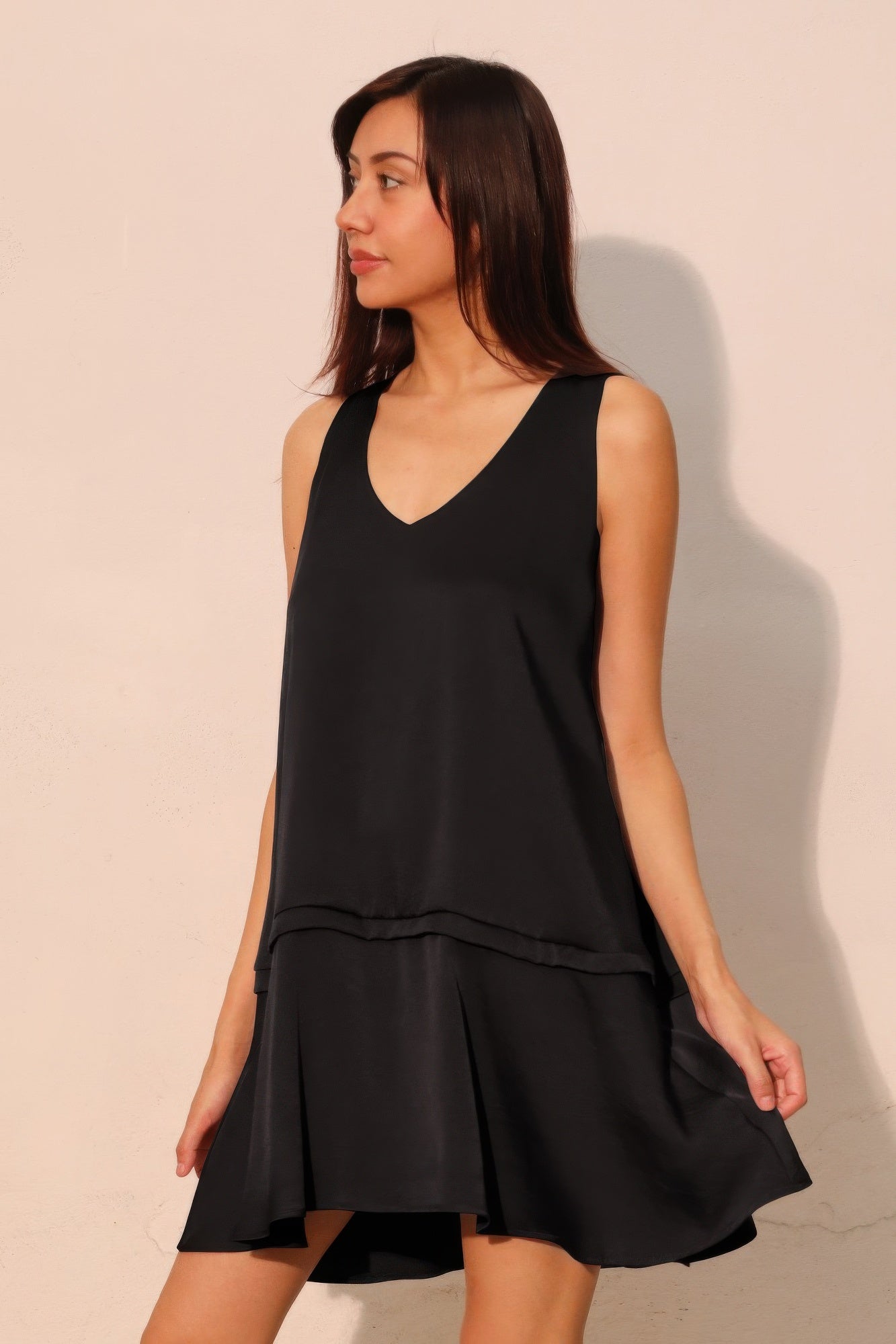 Washed Poly Silk Band Swing Dress - All Season Fashion