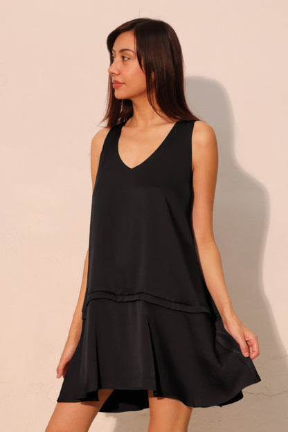 Washed Poly Silk Band Swing Dress - All Season Fashion