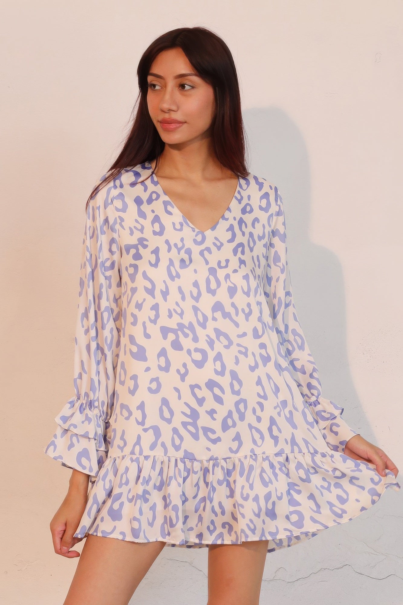 Simple Leopard Dress With Ruffle Cuff - All Season Fashion