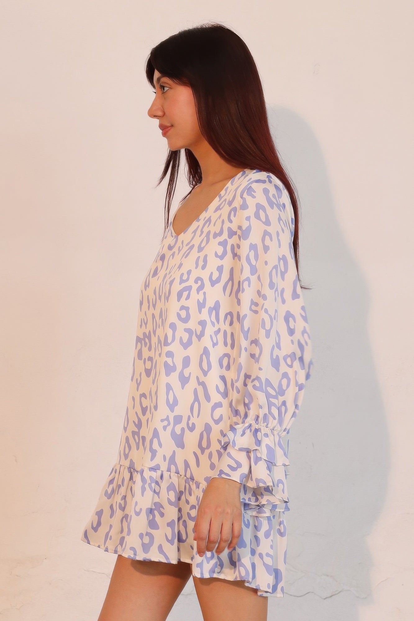 Simple Leopard Dress With Ruffle Cuff - All Season Fashion