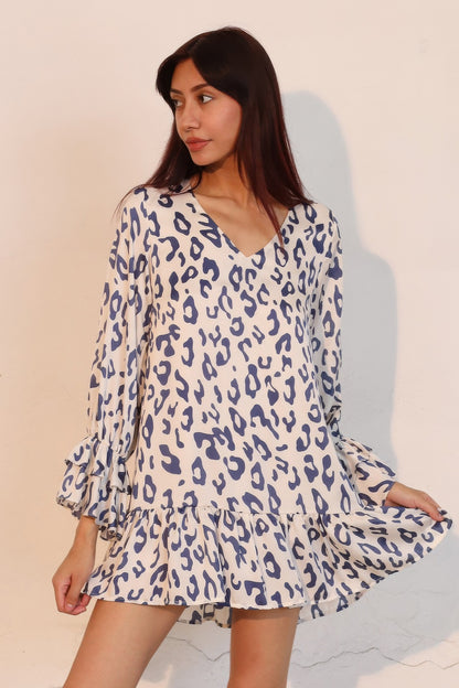 Simple Leopard Dress With Ruffle Cuff - All Season Fashion