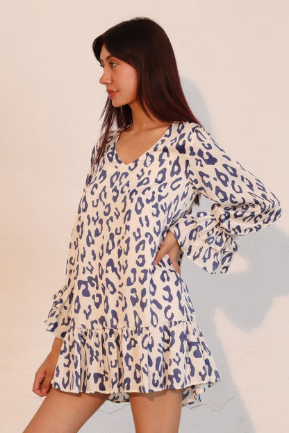 Simple Leopard Dress With Ruffle Cuff - All Season Fashion