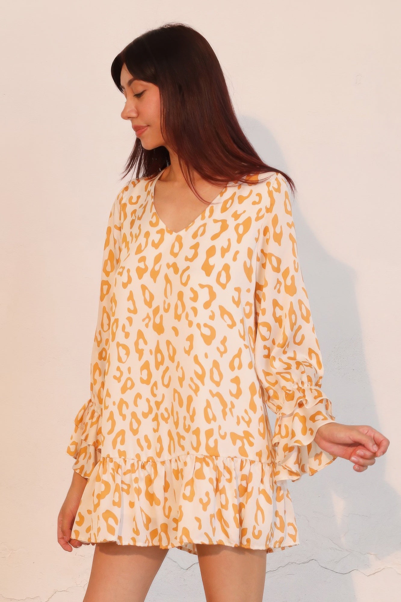 Simple Leopard Dress With Ruffle Cuff - All Season Fashion