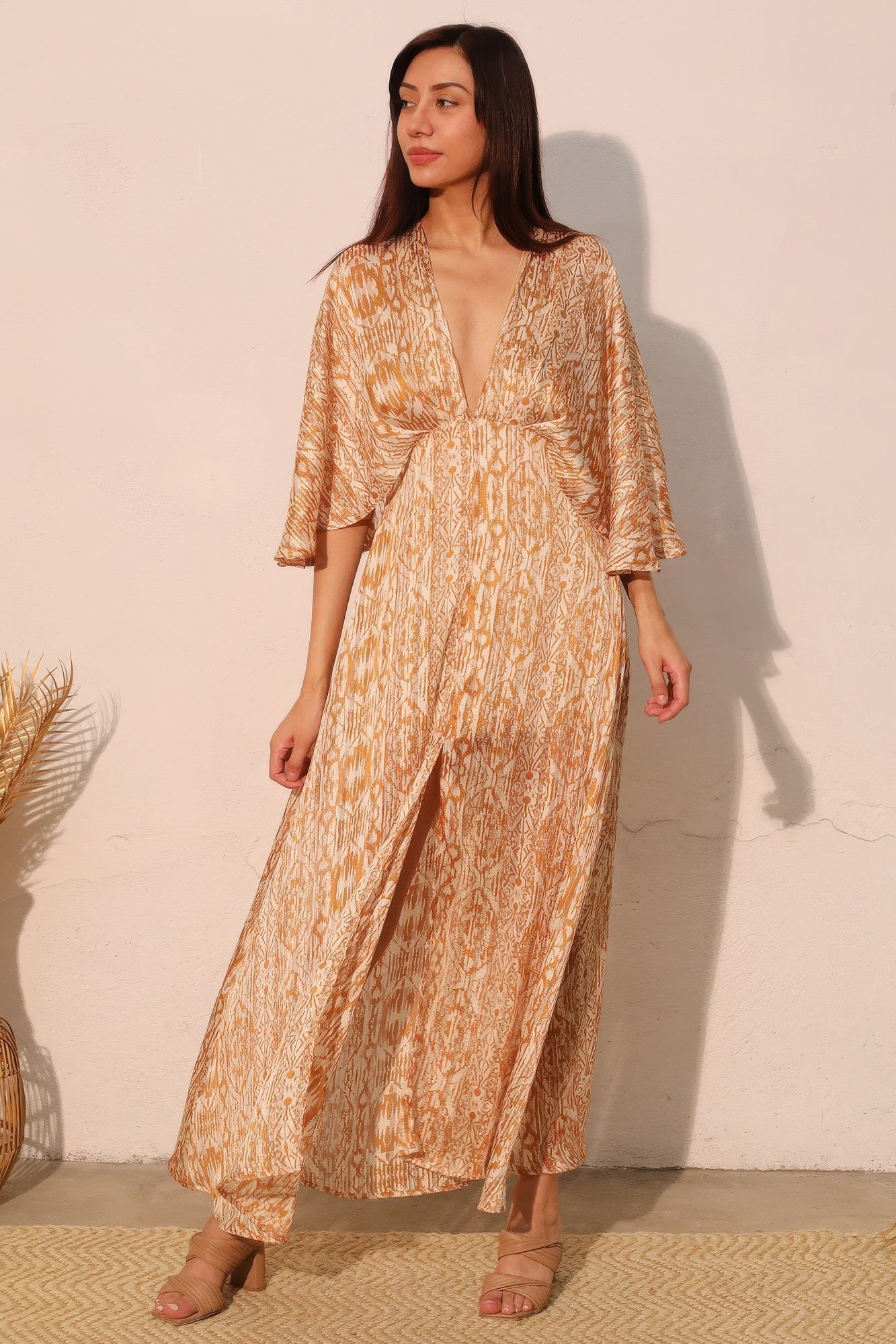Bohemian Lurex Chiffon Cape Maxi Dress - All Season Fashion