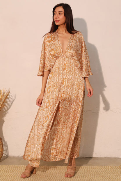 Bohemian Lurex Chiffon Cape Maxi Dress - All Season Fashion